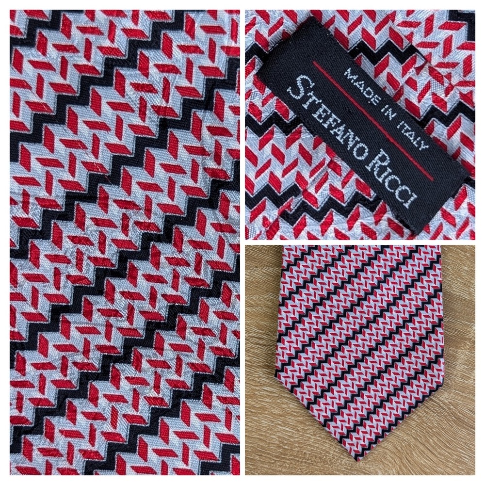Stefano Ricci Silk Tie Quiet Luxury Hand Printed Red Black Bold Print